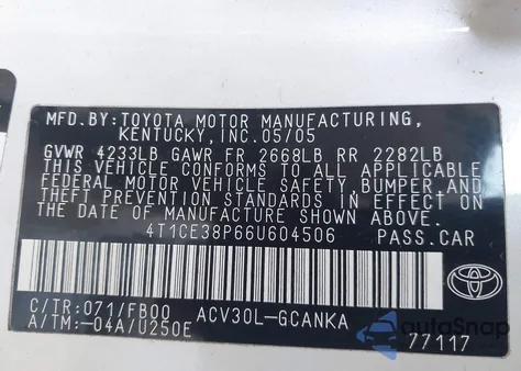 2006 Toyota Camry Solara Se z USA, uszkodzony, nr VIN 4T1CE38P66U604506